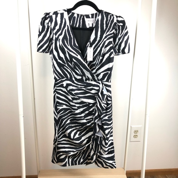 NWT Milly Esme Zebra Print Faux Wrap Dress - Picture 7 of 14